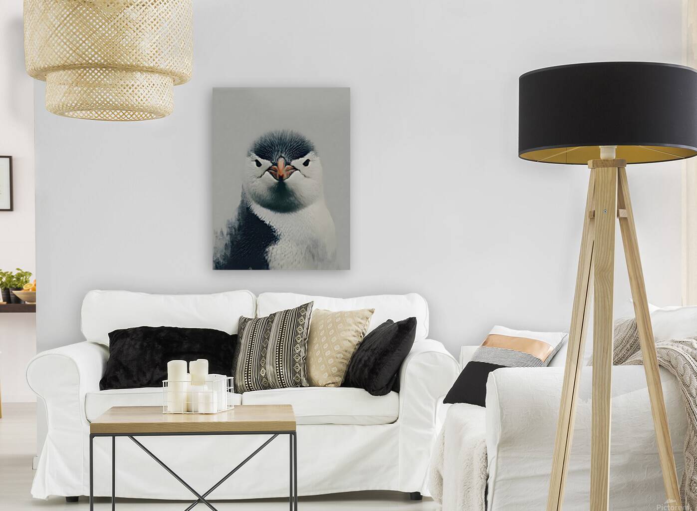 Curious Penguin – Black and White Penguin Portrait Reproduction