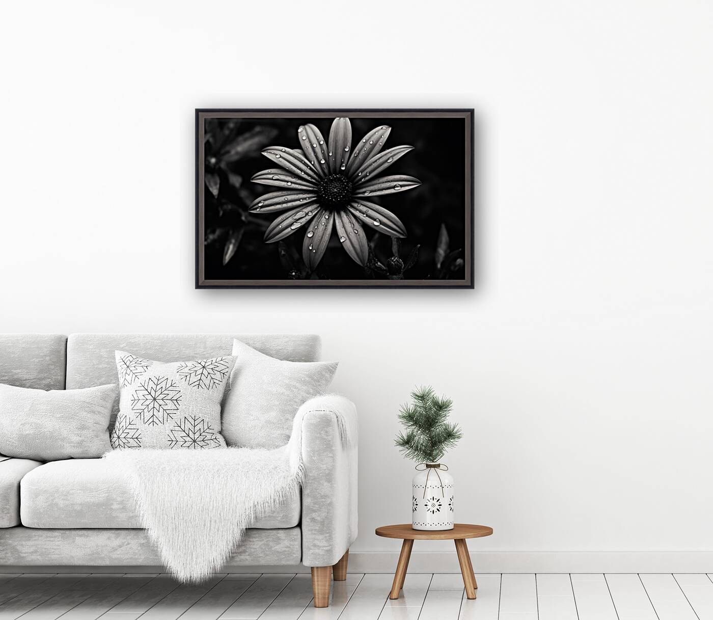 Ashlight Bloom – Monochrome Petal Elegy Print Reproduction