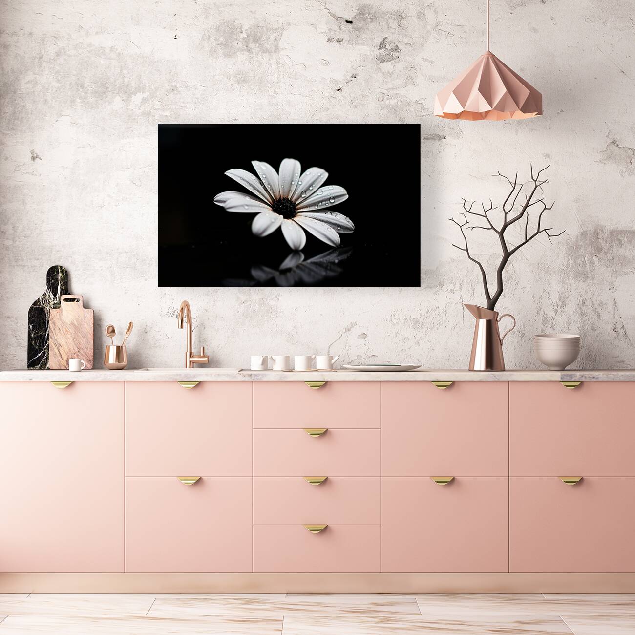Whisper Bloom – Minimalist Daisy on Black Print Reproduction