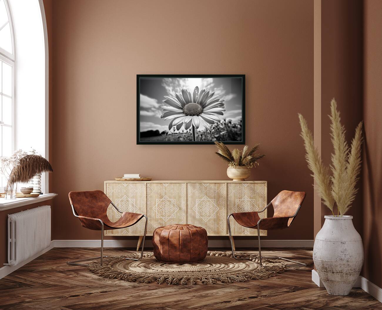 Summer’s Echo – Black and White Sunflower Field Print Reproduction