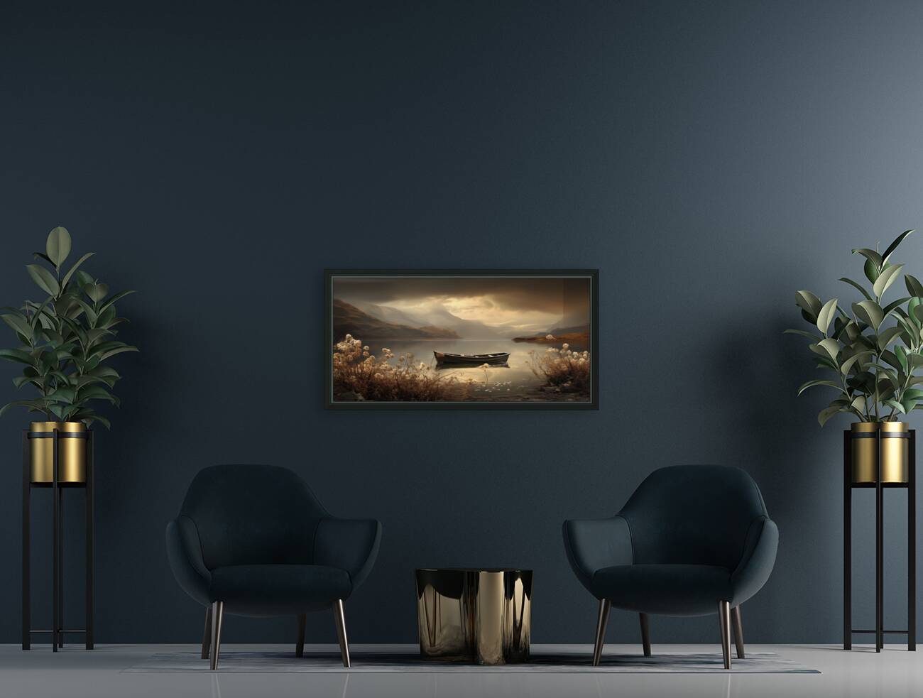 Silent Passage – Golden Boat Landscape Print Reproduction