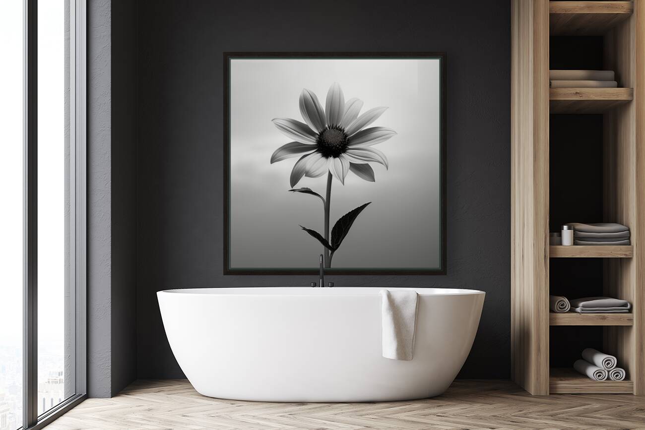 Solitary Grace – Monochrome Sunflower Portrait Print Reproduction