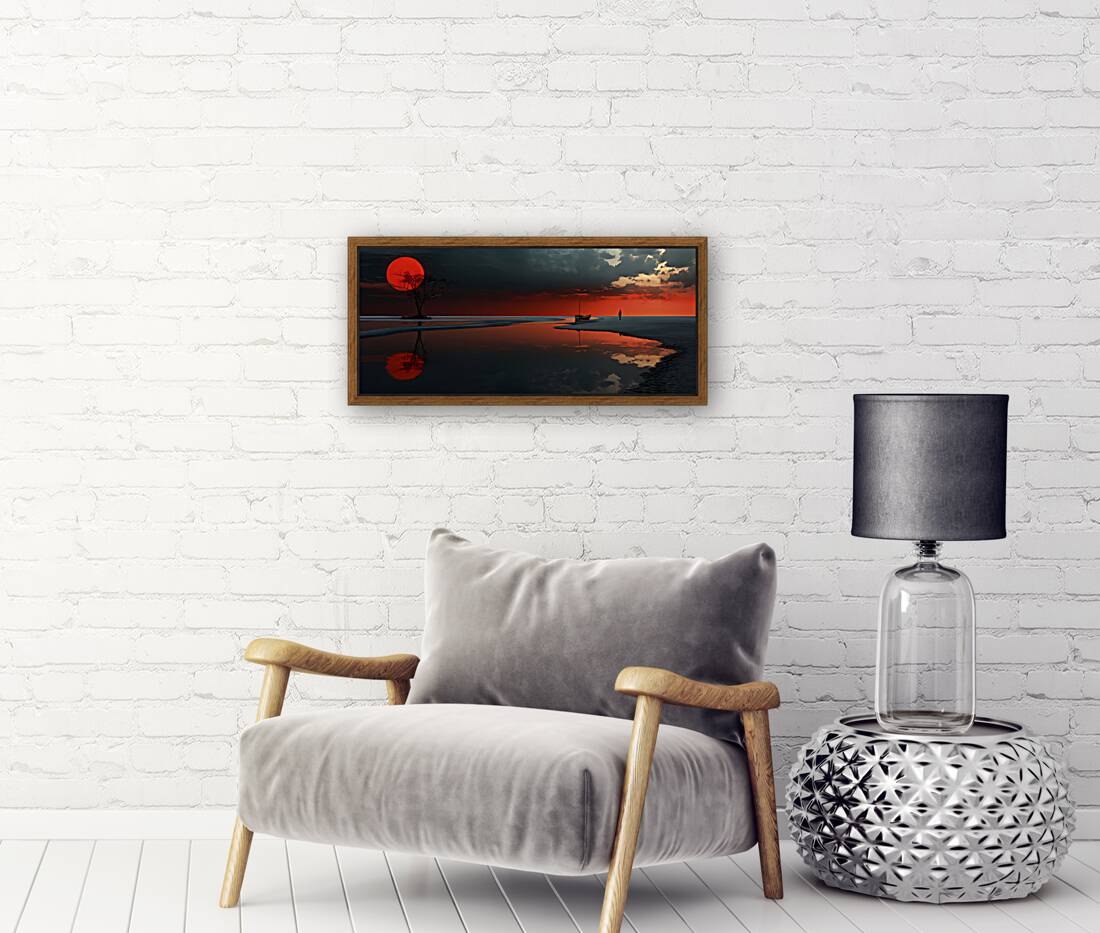 Scarlet Sun Lake – Minimalist Sunset Reflection Print Reproduction