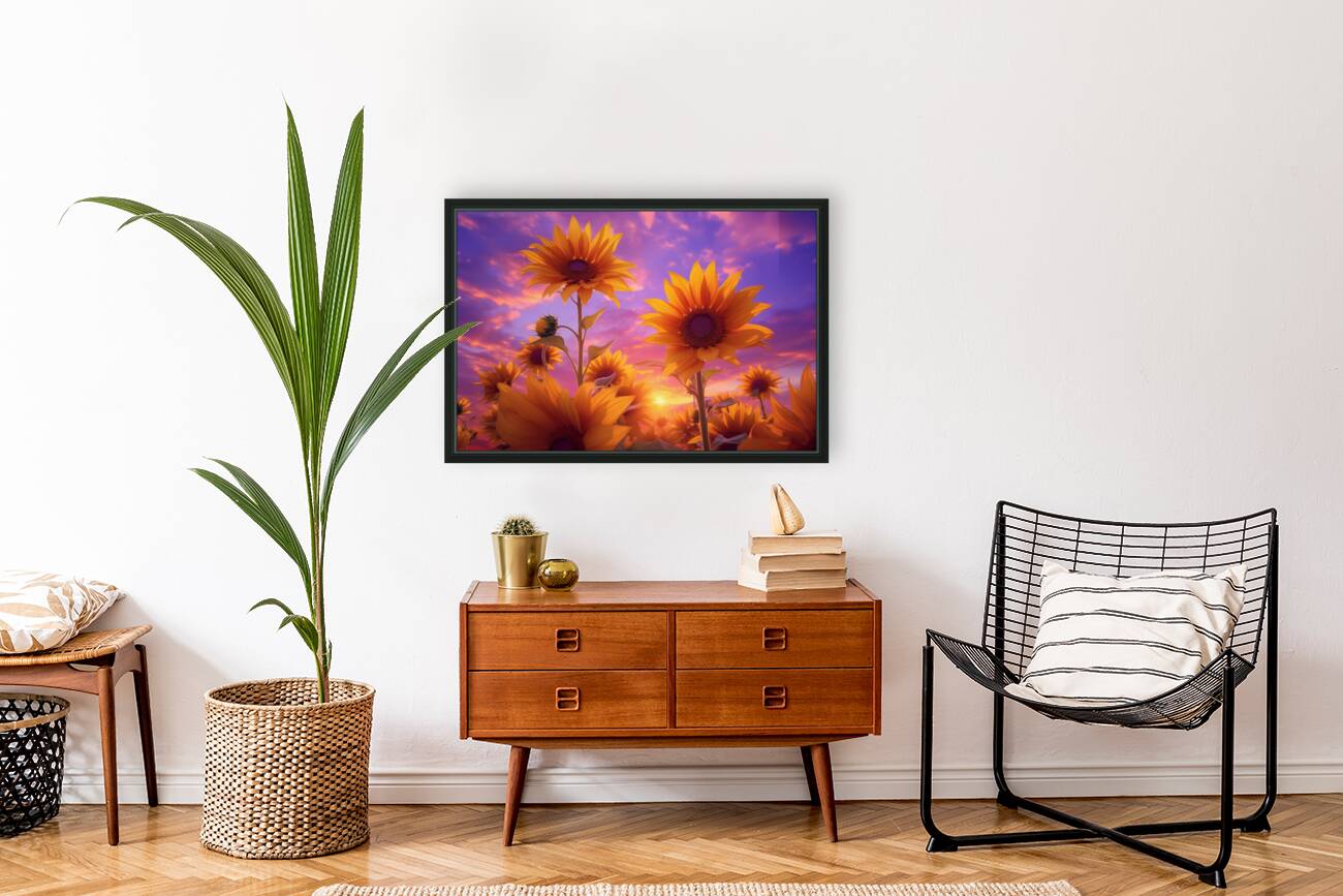Skyscape Sunflowers – Purple Sunset Botanical Print Reproduction