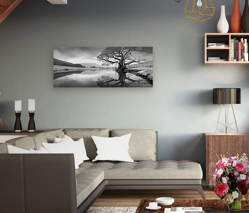 Reflection Tree – Landscape in Black & White Print Reproduction