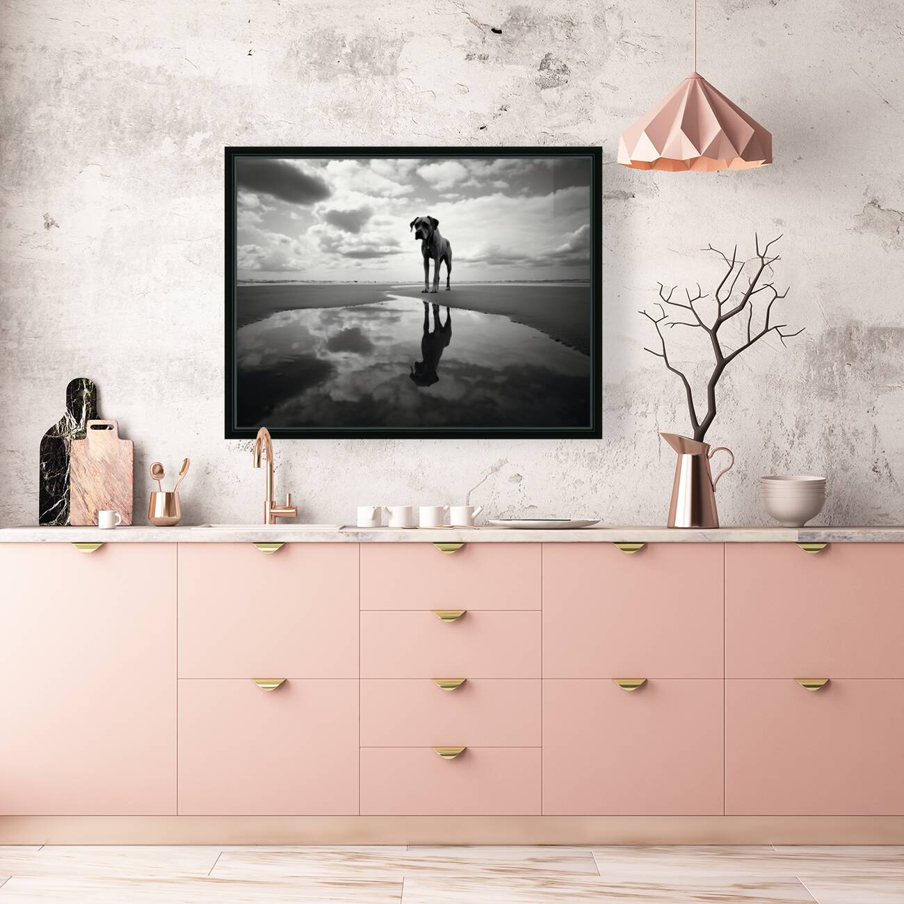 Lost in My Eyes – Monochrome Coastal Dog Photography Print Reproduction