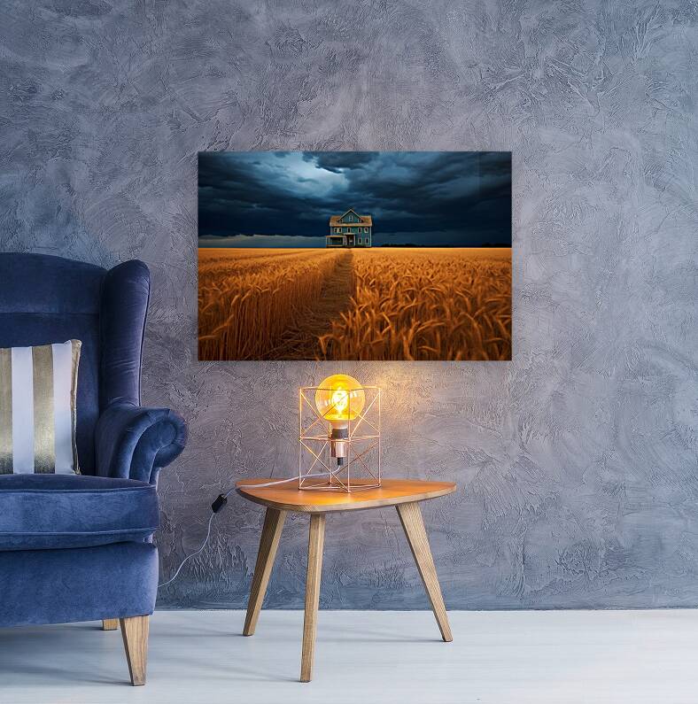 Historical – Golden Prairie Cabin Landscape Art Print Reproduction