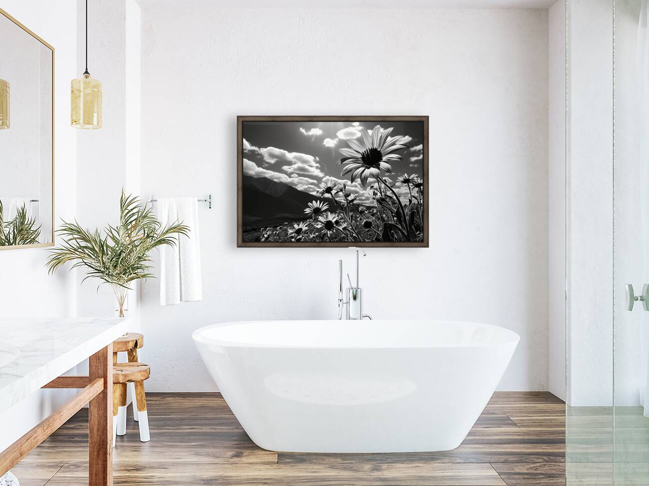 Bloomscape – Wide Field Floral Monochrome Art Print Reproduction