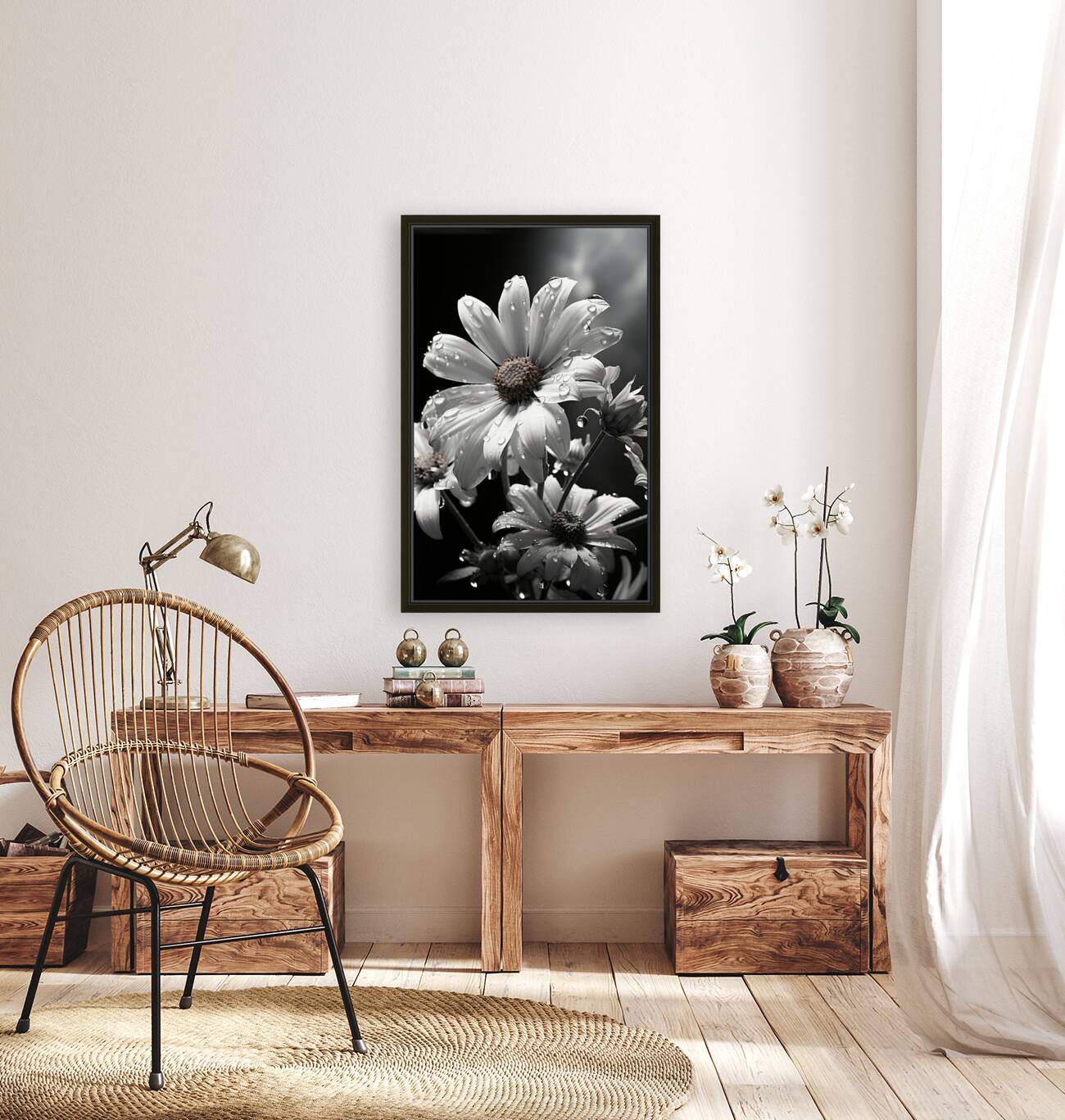 Bloomed Affinity – Monochrome Daisy Duo Art Print Reproduction