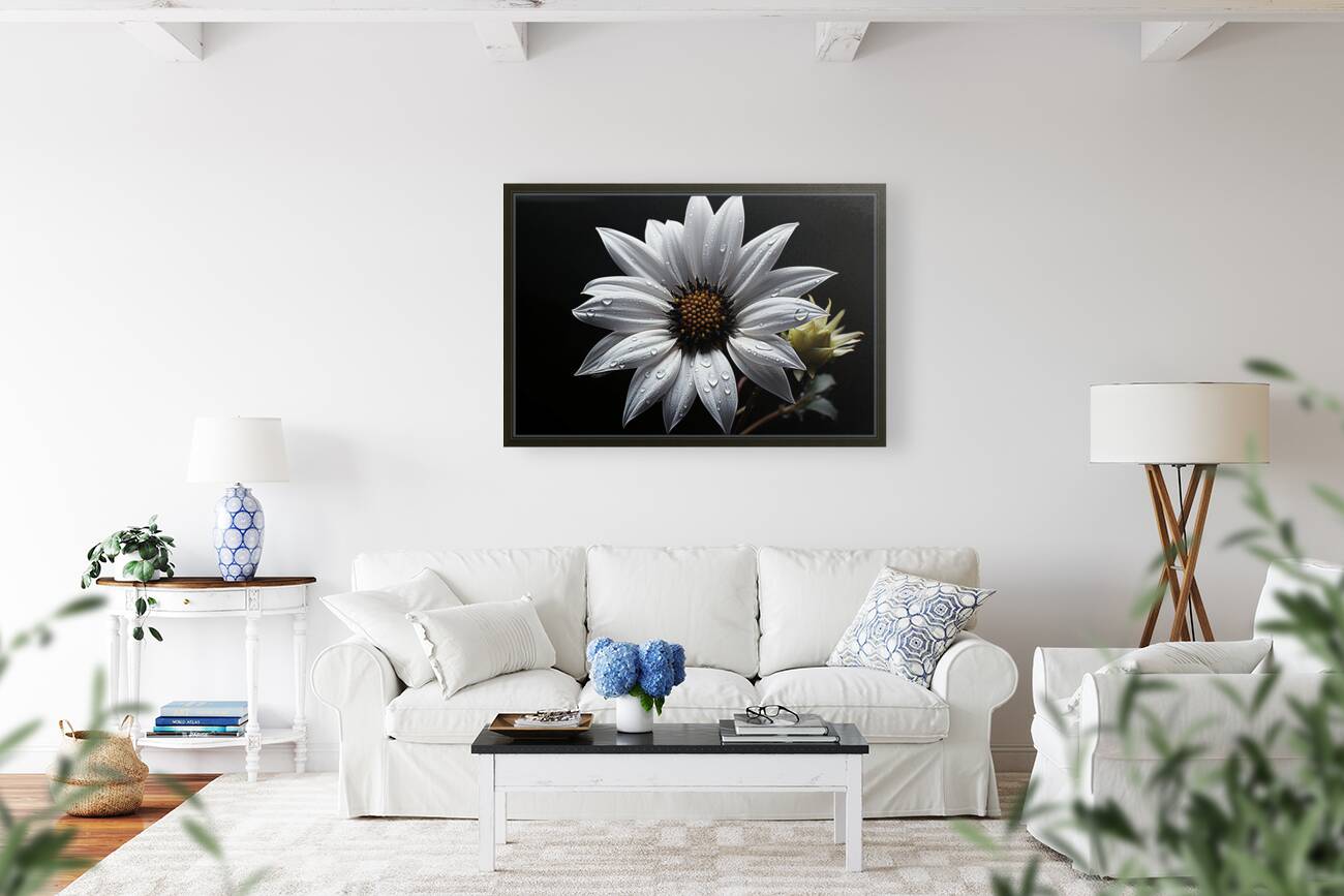 Majestic Macro – Monochrome Sunflower Close-Up Art Print Reproduction