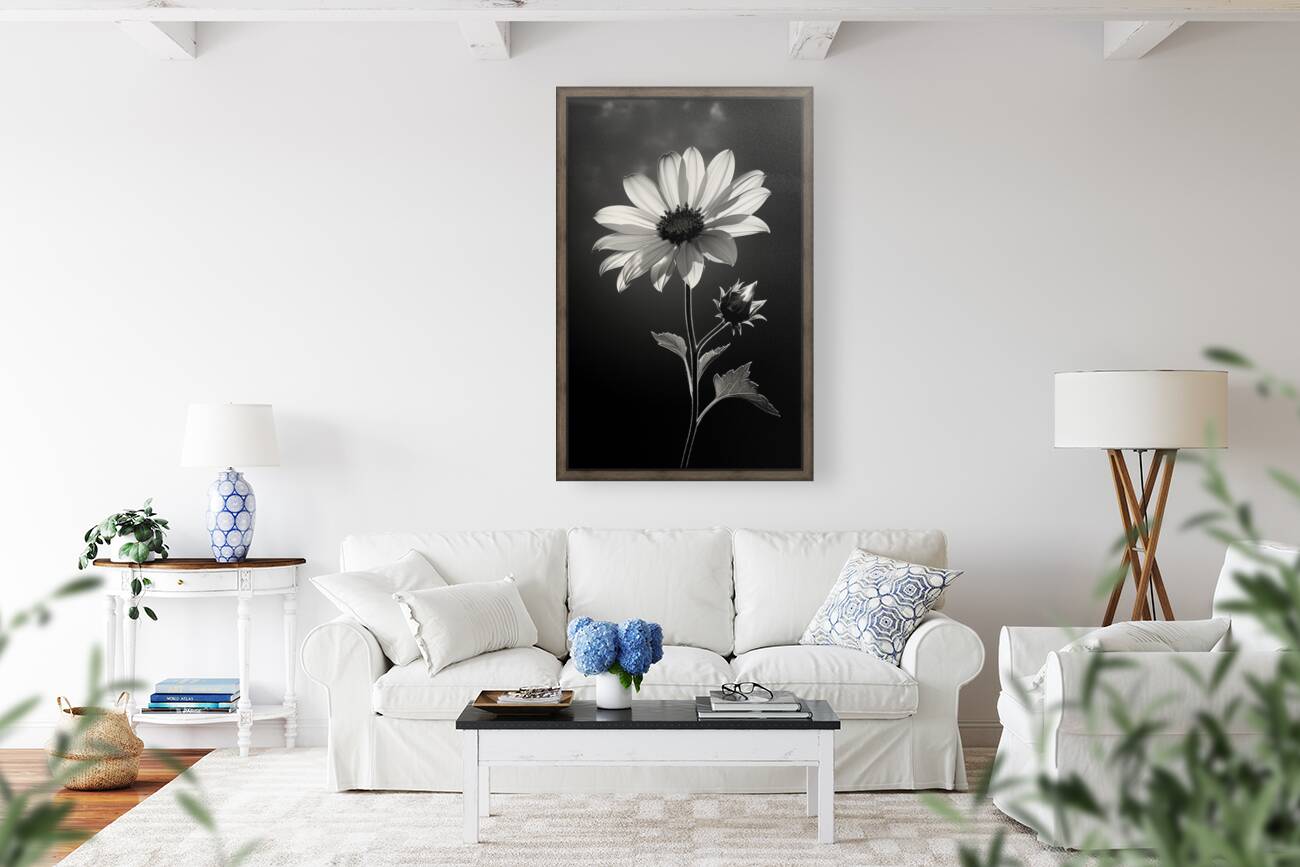 The Grace of Golden Hours – Monochrome Floral Art Print Reproduction