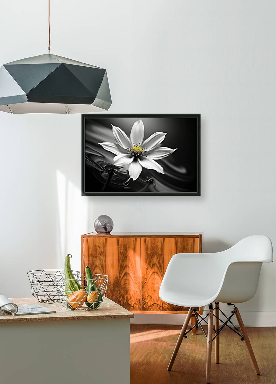Eclipsed in Bloom – Monochrome Floral Art Print Reproduction