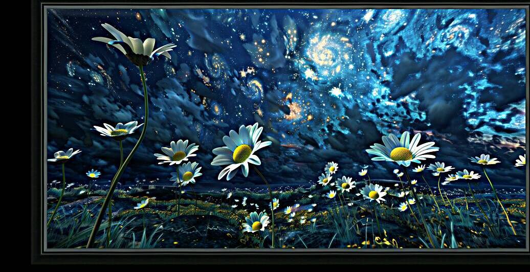 Stardust And Petals - Midnight Blue Floral Art Prints by Savage Art Prints