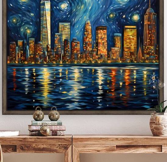 Starry Night Skyline - Starry Cityscape Art Prints by Savage Art Prints