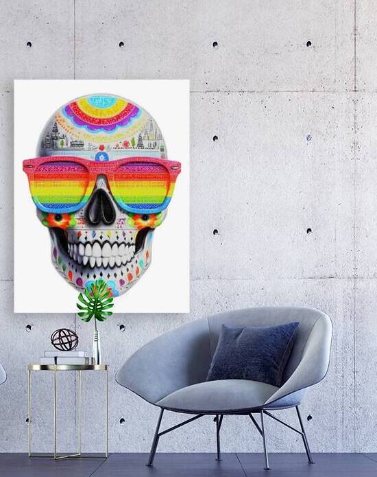 Calavera Del Arcoiris - Rainbow Skull - Dia de los Muertos Art Prints by Savage Art Prints
