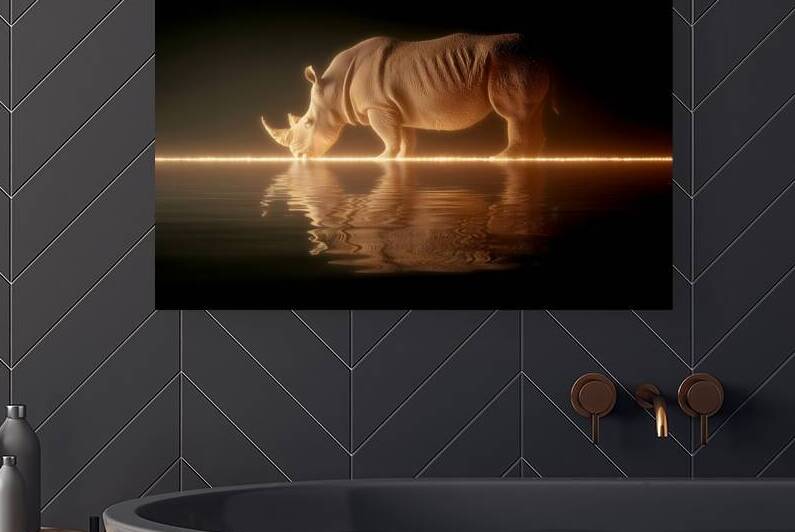 Luminous Giant – Rhinoceros Reflection Print by Savage Art Prints