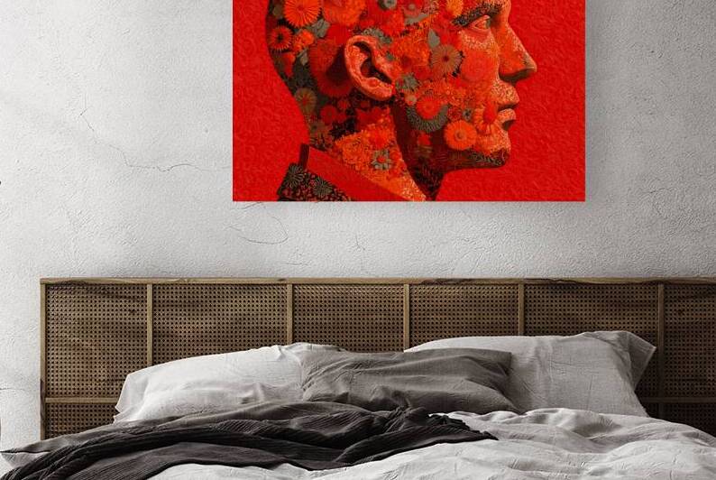 Mind in Bloom - Red Floral Mosaic Portrait Art Print by Savage Art Prints