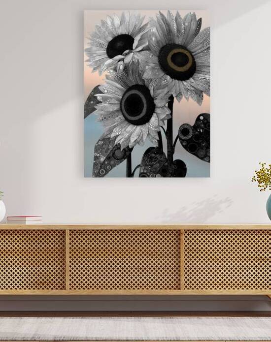Ink & Ivory Sunflowers – Black & White Floral Art Print by Savage Art Prints
