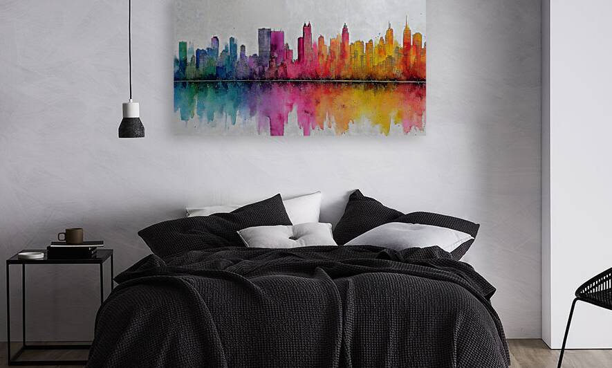 Aurora Skyline – Watercolor Cityscape Abstract Print by Savage Art Prints
