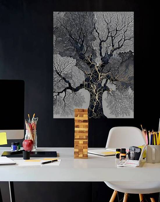 Veins of Time – Black and Gold Tree Abstract Print by Savage Art Prints