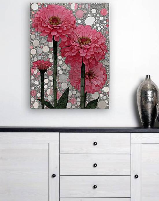 Bloom in Circles – Pink Zinnia Floral Abstract Print by Savage Art Prints