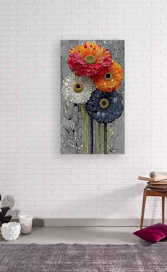 4 x Bloom – Zinnia Flowers Abstract Print by Savage Art Prints