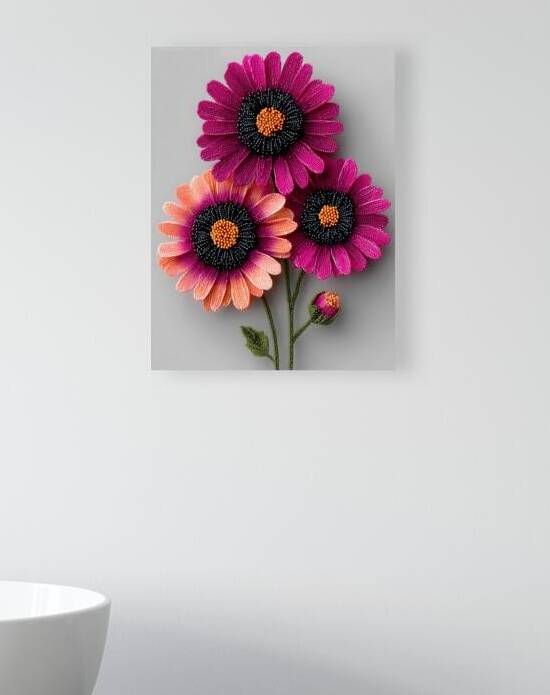 Beaded Blossoms – Textured Pink Daisy Abstract Print by Savage Art Prints