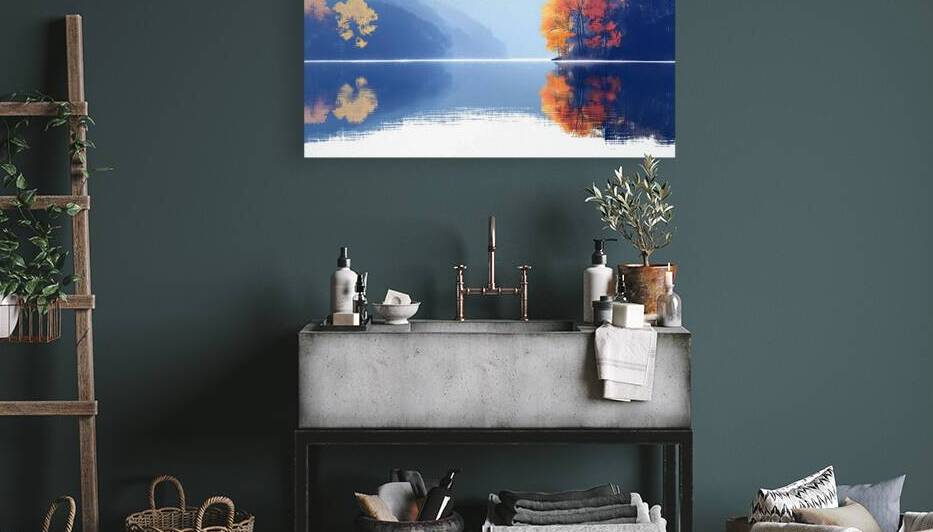 Blue Haze – Misty Lake Reflection Print by Savage Art Prints
