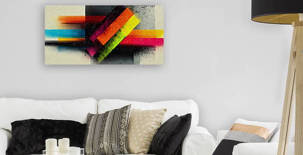 Chromatic Shift – Diagonal Neon Bar Abstract Print by Savage Art Prints