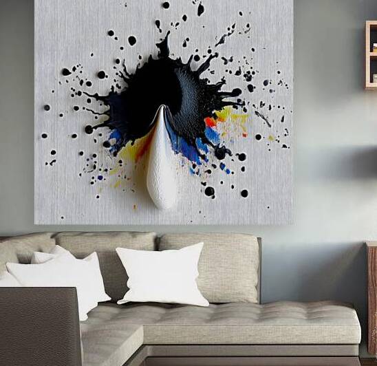 Impact Point – Monochrome Burst with Royal Accents Print by Savage Art Prints