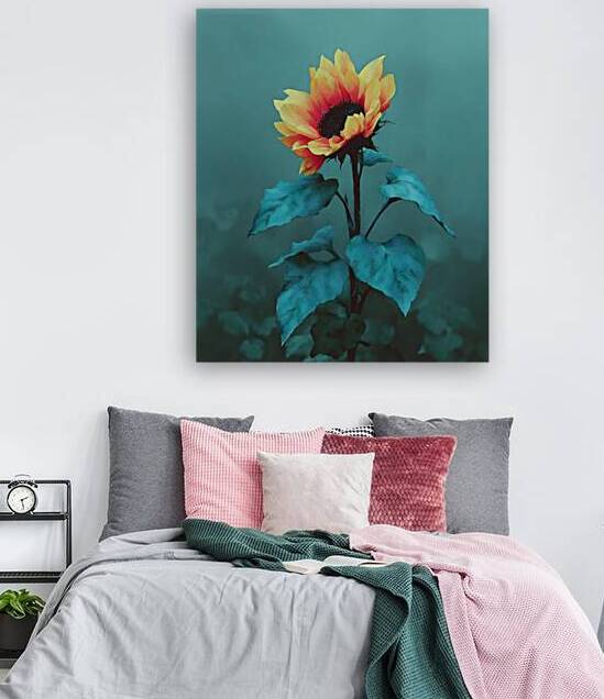 Teal Garden Sunflower – Moody Botanical Art Print by Savage Art Prints