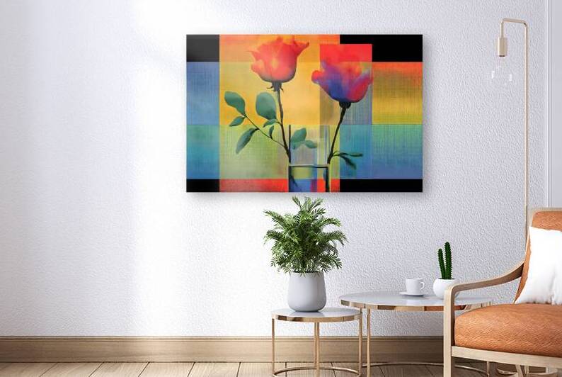 Roses on a Grid – Modern Geometric Botanical Print by Savage Art Prints