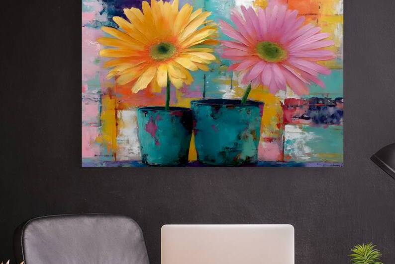 Patio Pots – Cheerful Gerbera Duo Print by Savage Art Prints