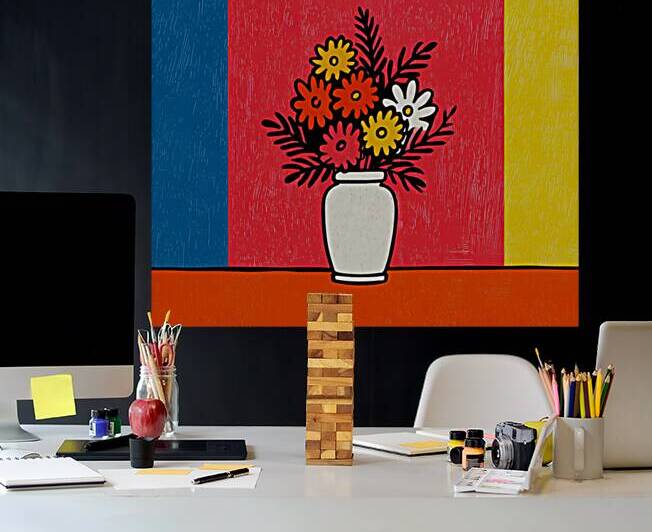 Color Field Blooms – Retro Graphic Vase Print by Savage Art Prints