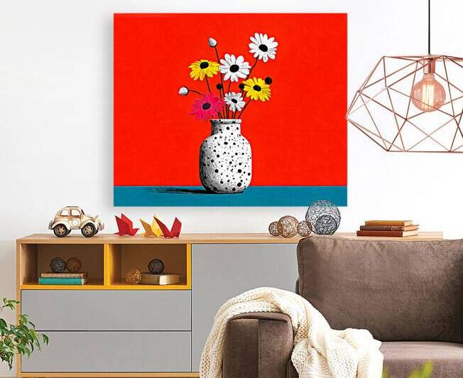 Polka Bloom – Retro Daisy Vase Print by Savage Art Prints