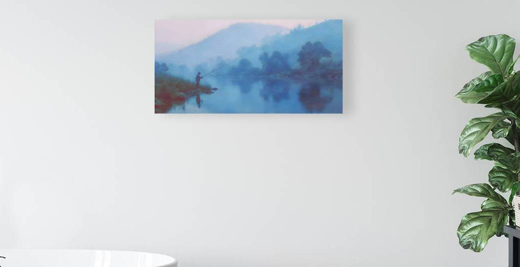 Morning Stillness – Misty Lake Fishing Print by Savage Art Prints