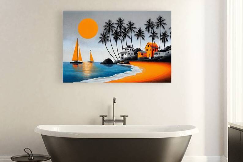 Orange Sun Harbor - Tropical Modern Print by Savage Art Prints