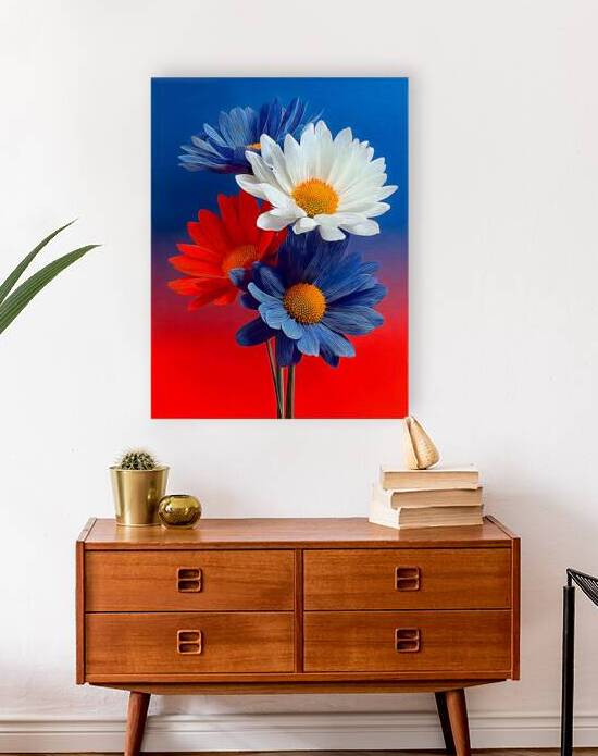 Patriotic Daisies – Red White Blue Floral Print by Savage Art Prints