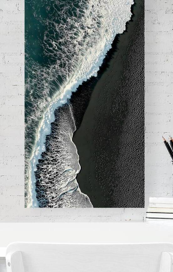 Black Sand Surge – Dramatic Aerial Beach Print by Savage Art Prints