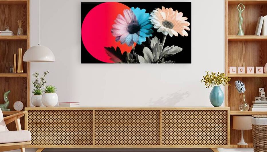 Neon Bloom Eclipse – Retro Daisy Pop Art Print by Savage Art Prints