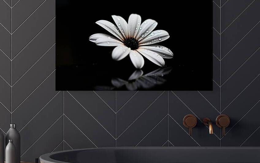 Whisper Bloom – Minimalist Daisy on Black Print by Savage Art Prints