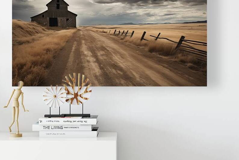 The Long Road Home – Sepia Countryside Landscape Print by Savage Art Prints