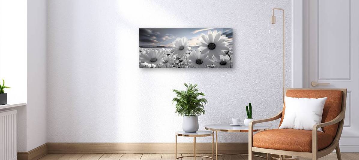 Silent Harmony – Black & White Garden Daisy Art Print by Savage Art Prints