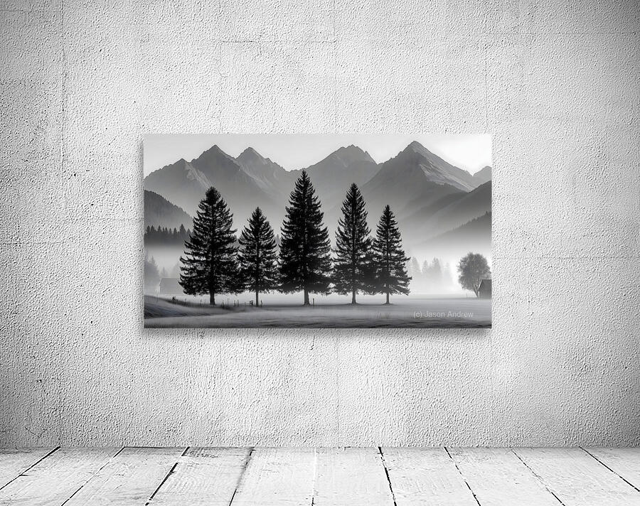 Morning Fog In The Valley - Monochrome Landscape Art Prints Wall Preview