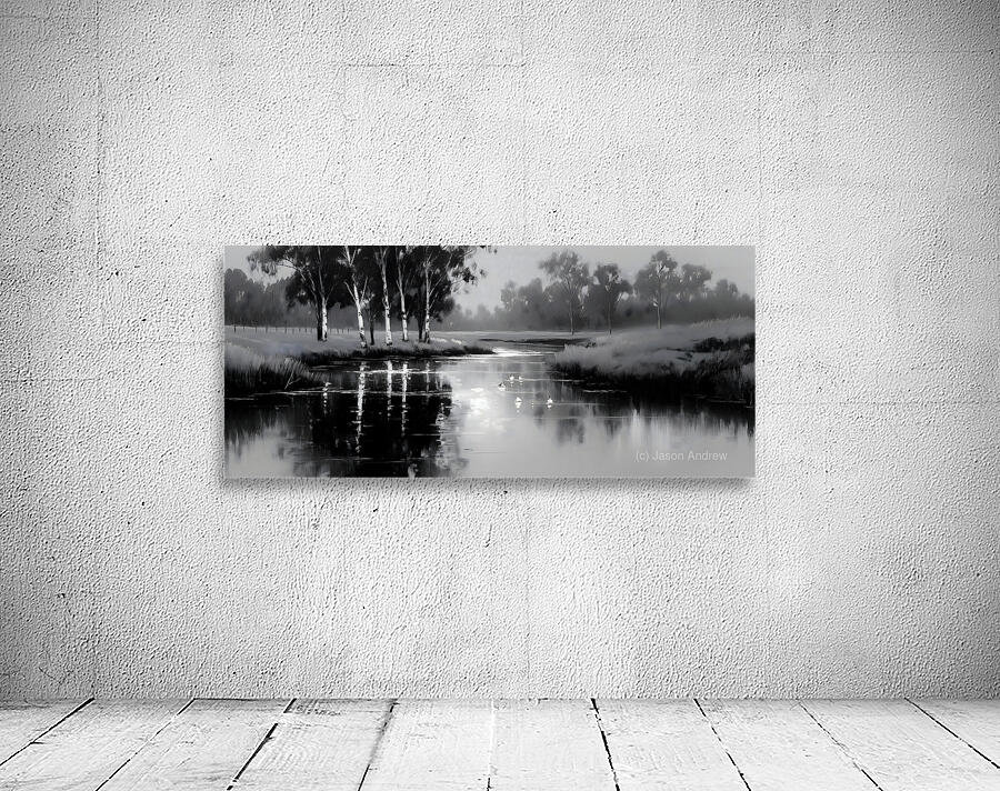 By the Riverbank - Monochrome Landscape Art Prints Wall Preview