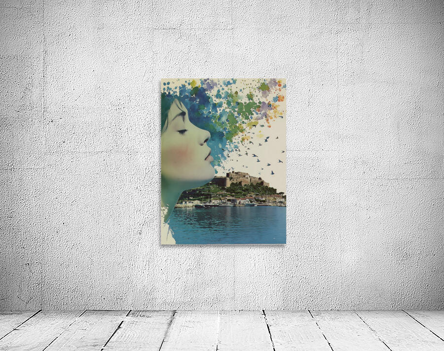 Memories in Blue – Vintage Collage Poster Art Print Wall Preview