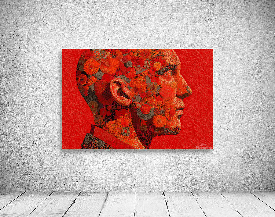 Mind in Bloom - Red Floral Mosaic Portrait Art Print Wall Preview