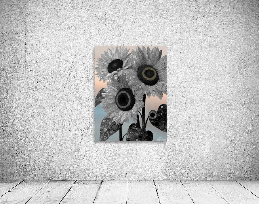 Ink & Ivory Sunflowers – Black & White Floral Art Print Wall Preview