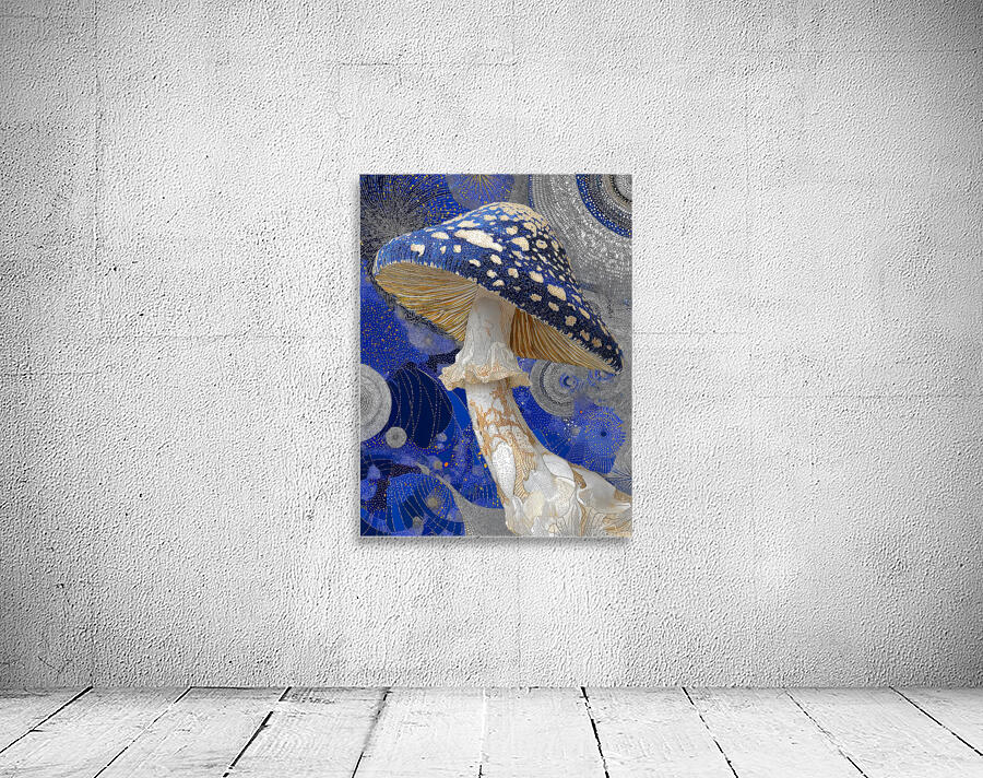 Celestial Cap – Blue Cosmic Mushroom Abstract Print Wall Preview