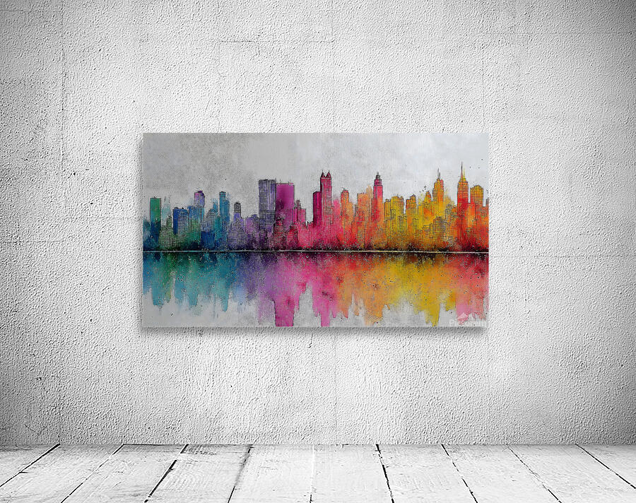 Aurora Skyline – Watercolor Cityscape Abstract Print Wall Preview
